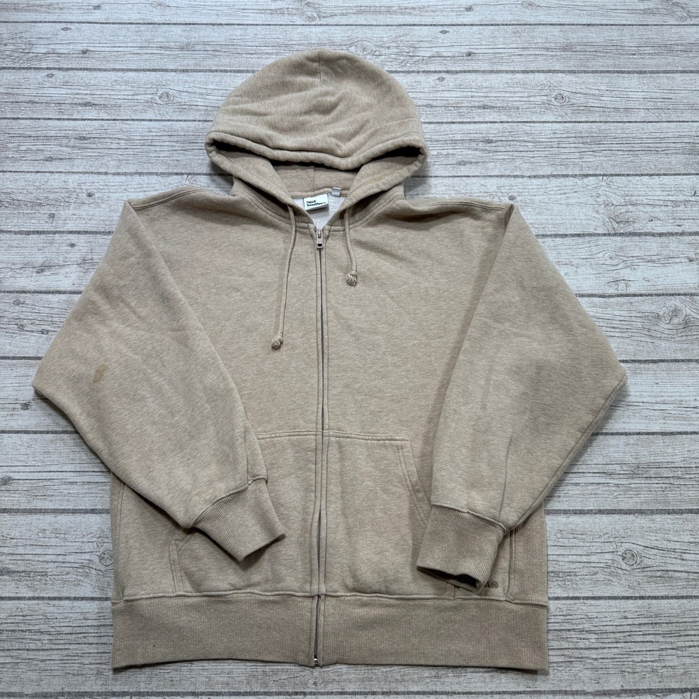 TNA Aritzia Hoodie Womens Medium Beige Cozy Fleece Boyfriend Fit Sweatfleece Zip